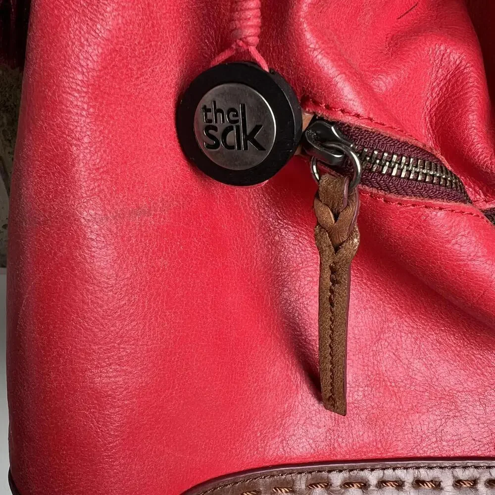 Vintage Red Leather Shoulder Bag with Braided Strap